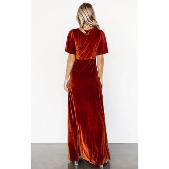 NWT Baltic Born Meghan Velvet Wrap Maxi Dress Rust Copper Spice Fall XS - Picture 2 of 8